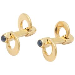 1940s Cabochon Sapphire Gold Flip Up Double-Sided Cufflinks