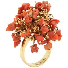 1960s Moveable Coral Gold Sea Urchin Ring