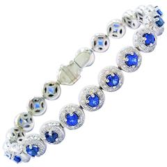 3.50 Carats Diamonds and 5.25 Carats Blue Sapphires Gold Bracelet