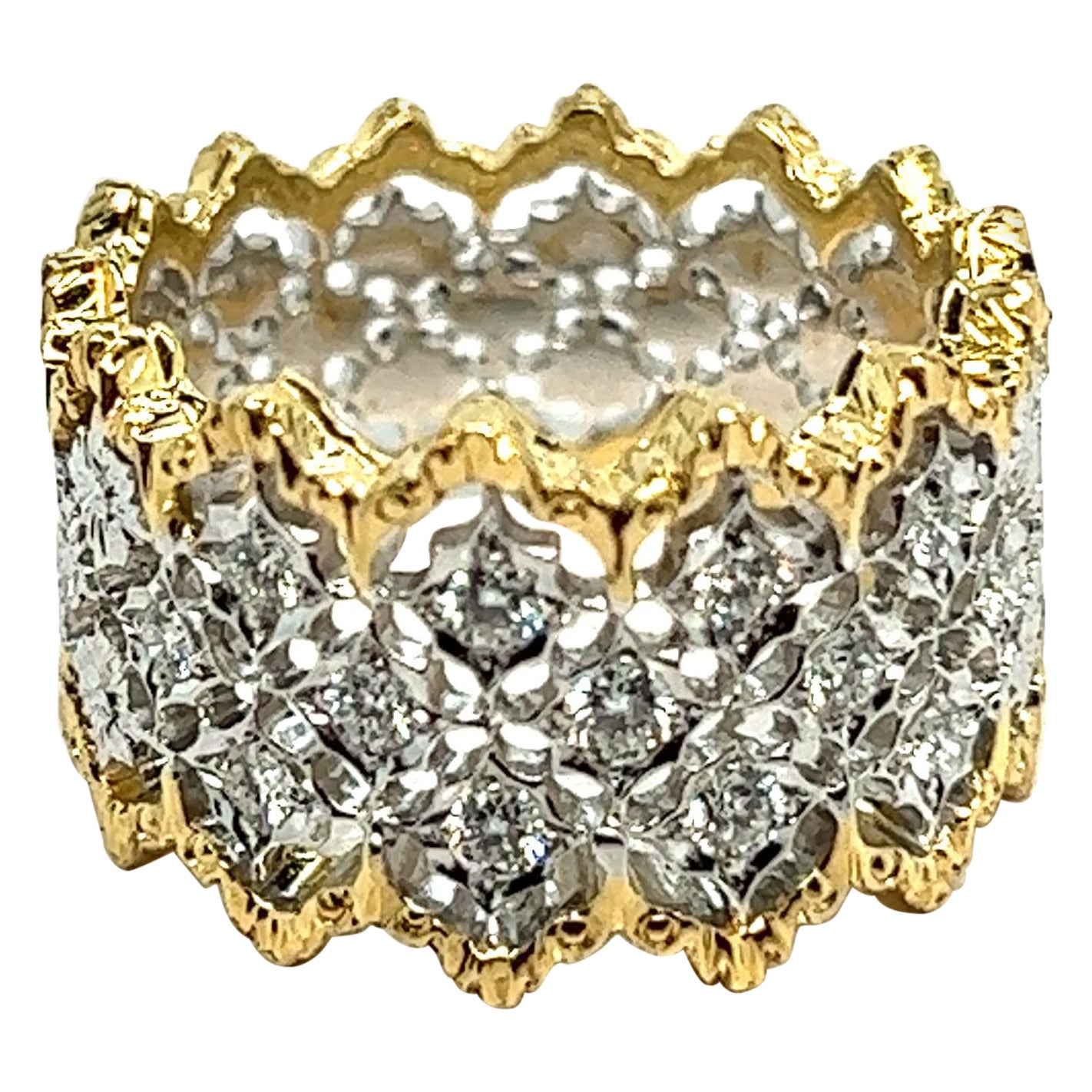 Baroque Lace Ring with 13 Brilliant Cut Diamonds in 18K White and Yellow Gold