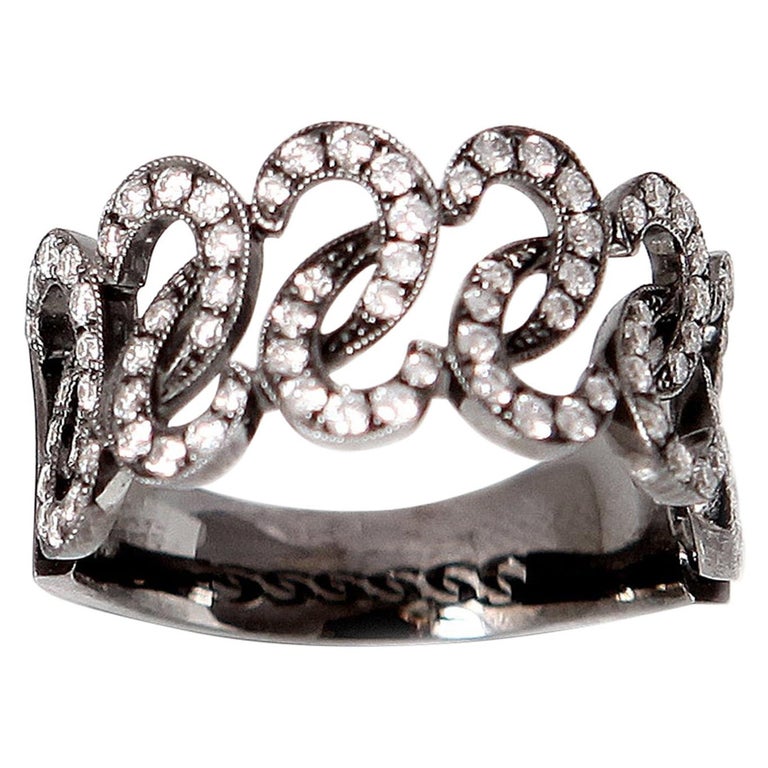 Diamonds Braces 18K Black Gold Ring For Sale at 1stDibs