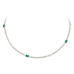 NWT $15, 000 Rare Gorgeous 18KT Gold Fancy Baguette Diamond and Emerald Necklace