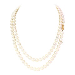 Retro Mikimoto Estate Akoya Pearl Necklace 18k Y Gold Certified