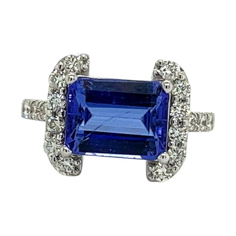Natural Tanzanite Diamond Ring Size 14k W Gold 3.89 TCW Certified For Sale
