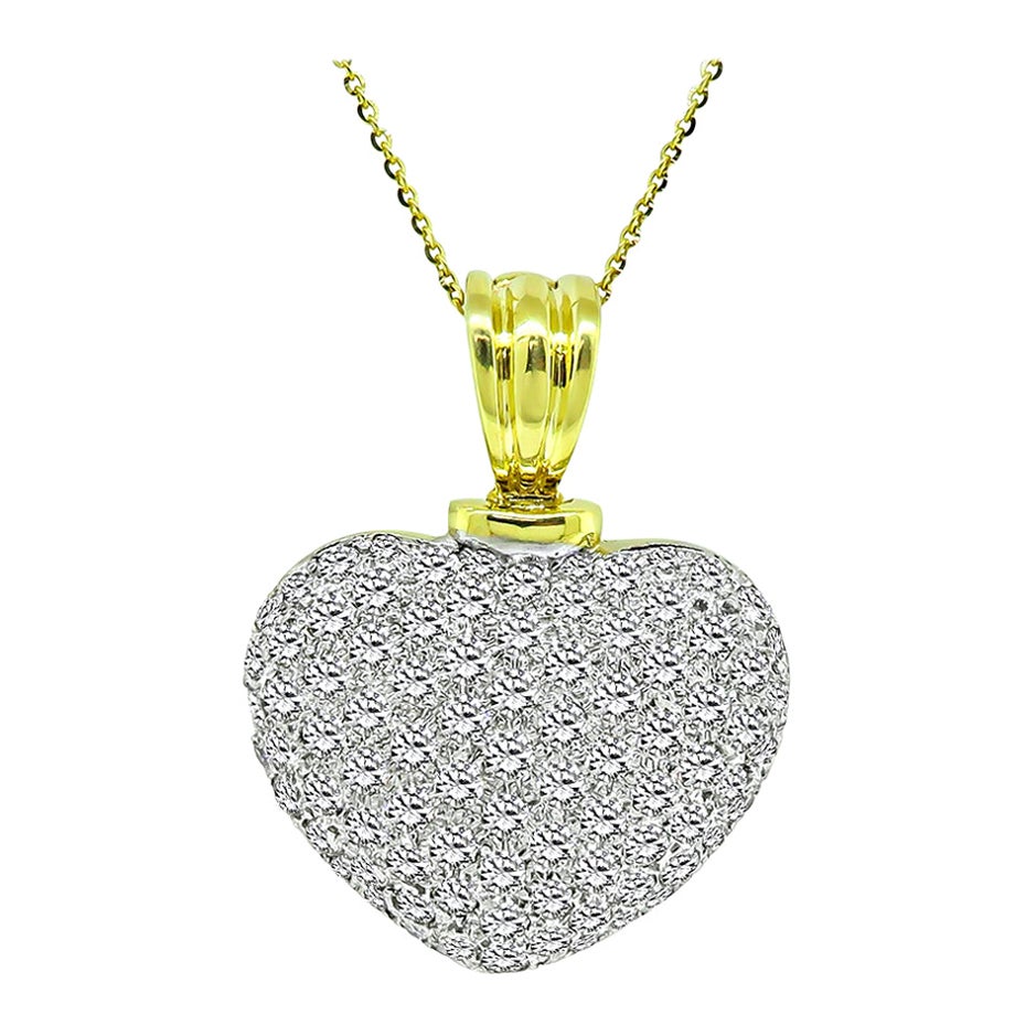 6.75ct Diamond Yellow and White Gold Heart Pendant Necklace For Sale