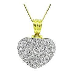 Vintage 6.75ct Diamond Yellow and White Gold Heart Pendant Necklace