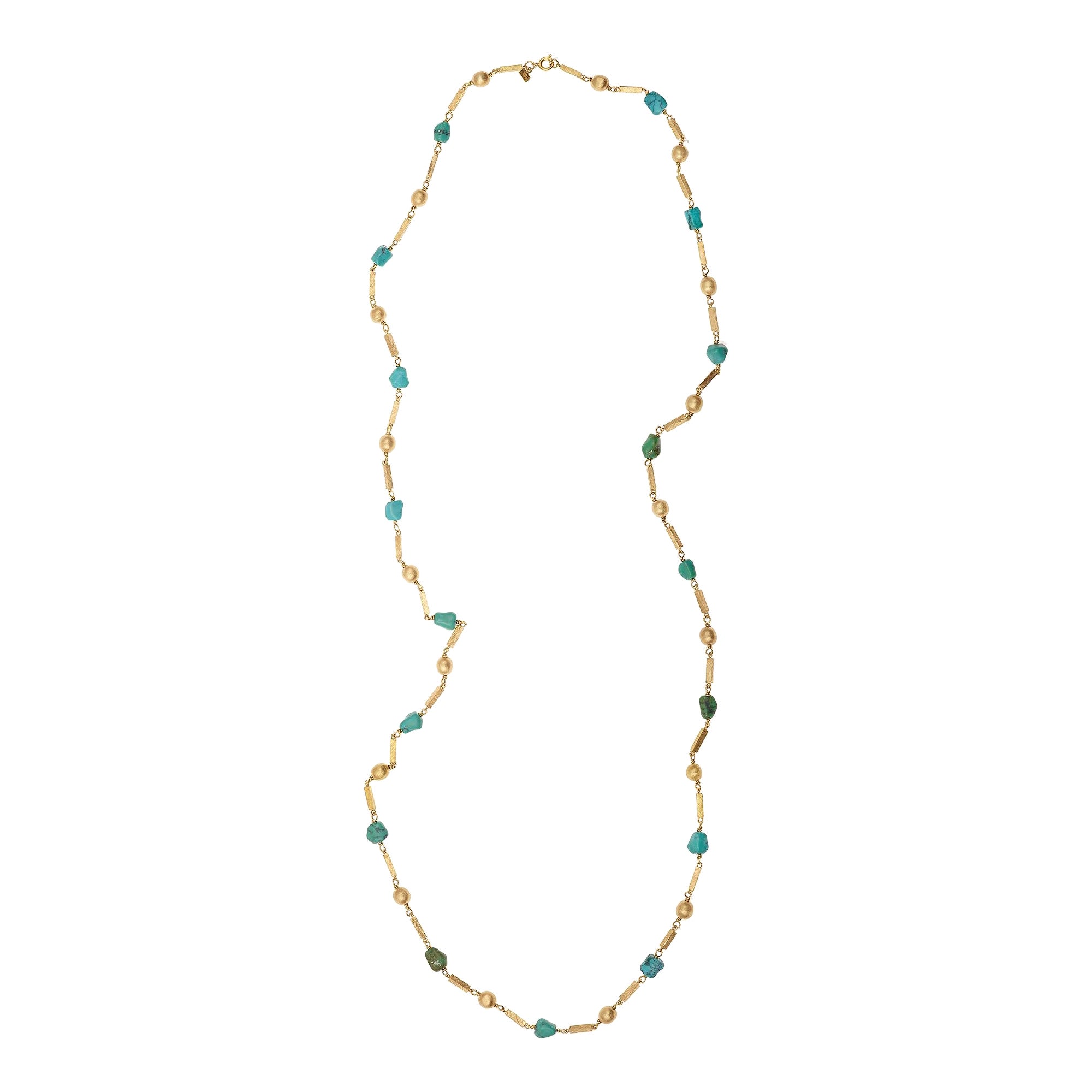 Vintage Turquoises 18 Carats Yellow Gold Necklace For Sale