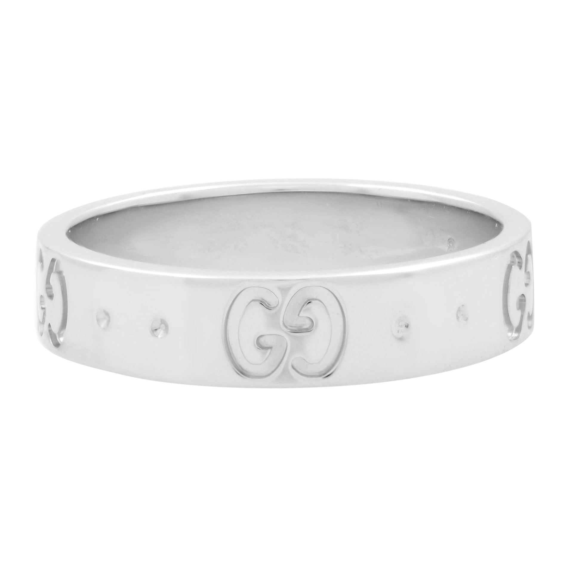 Gucci Icon GG Thin Band Ring 18K White Gold For Sale