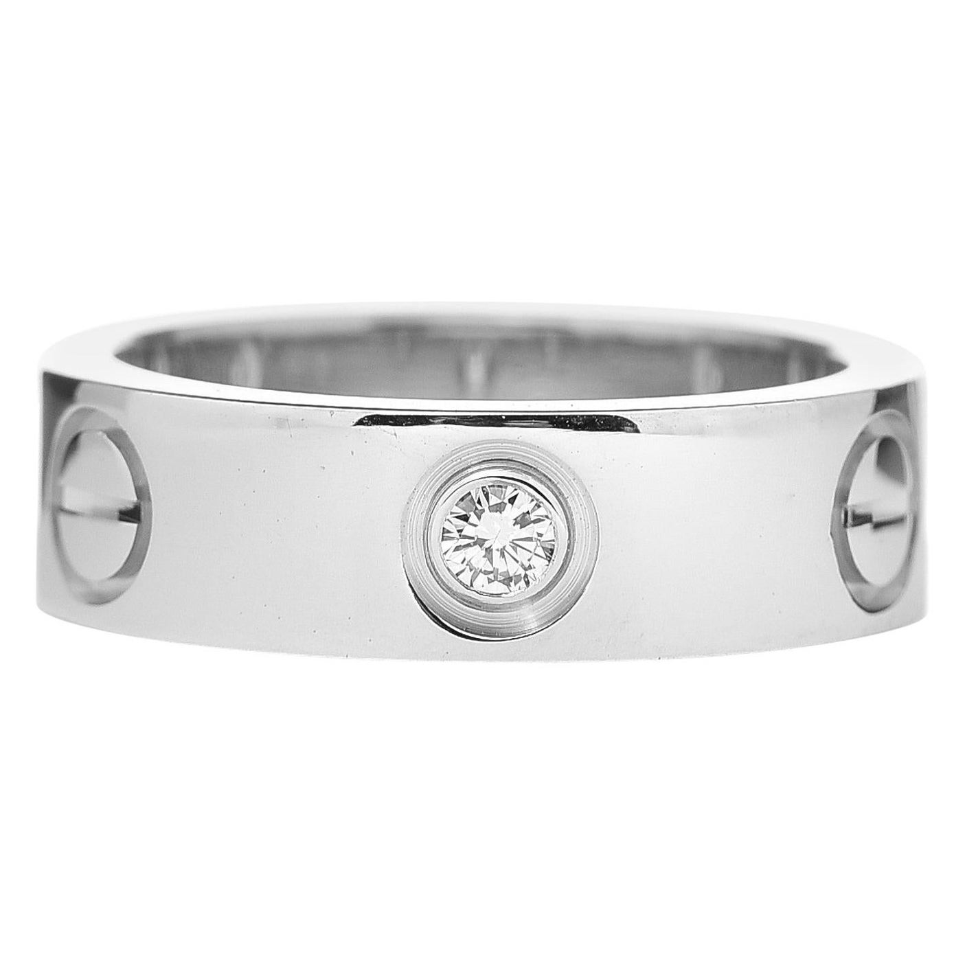 Cartier 3 Diamonds Love Ring 18K White Gold 0.22cttw For Sale