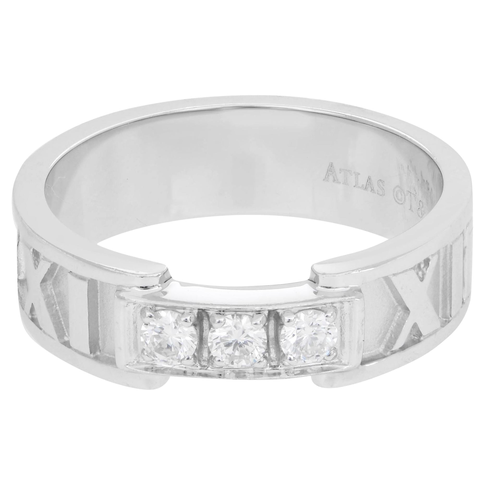 Tiffany & Co. Atlas 3 Diamond Ring 18K White Gold 0.15cttw For Sale