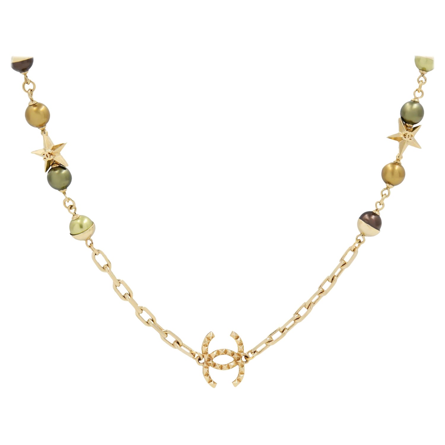 Chanel CC Logo Crystal and Pearl Star Necklace Gold Tone For Sale at  1stDibs