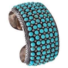 Native American 1960 Navajo Bracelet Cuff in .925 Sterling Silver with Turquoise
