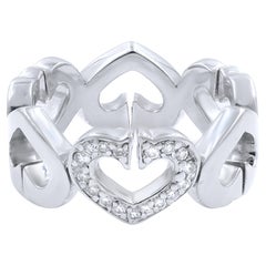 Cartier C Heart Diamond Ring 18K White Gold 0.10 Cttw Size 4.75