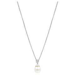 Estate Diamond and Pearl Necklace 18K White Gold