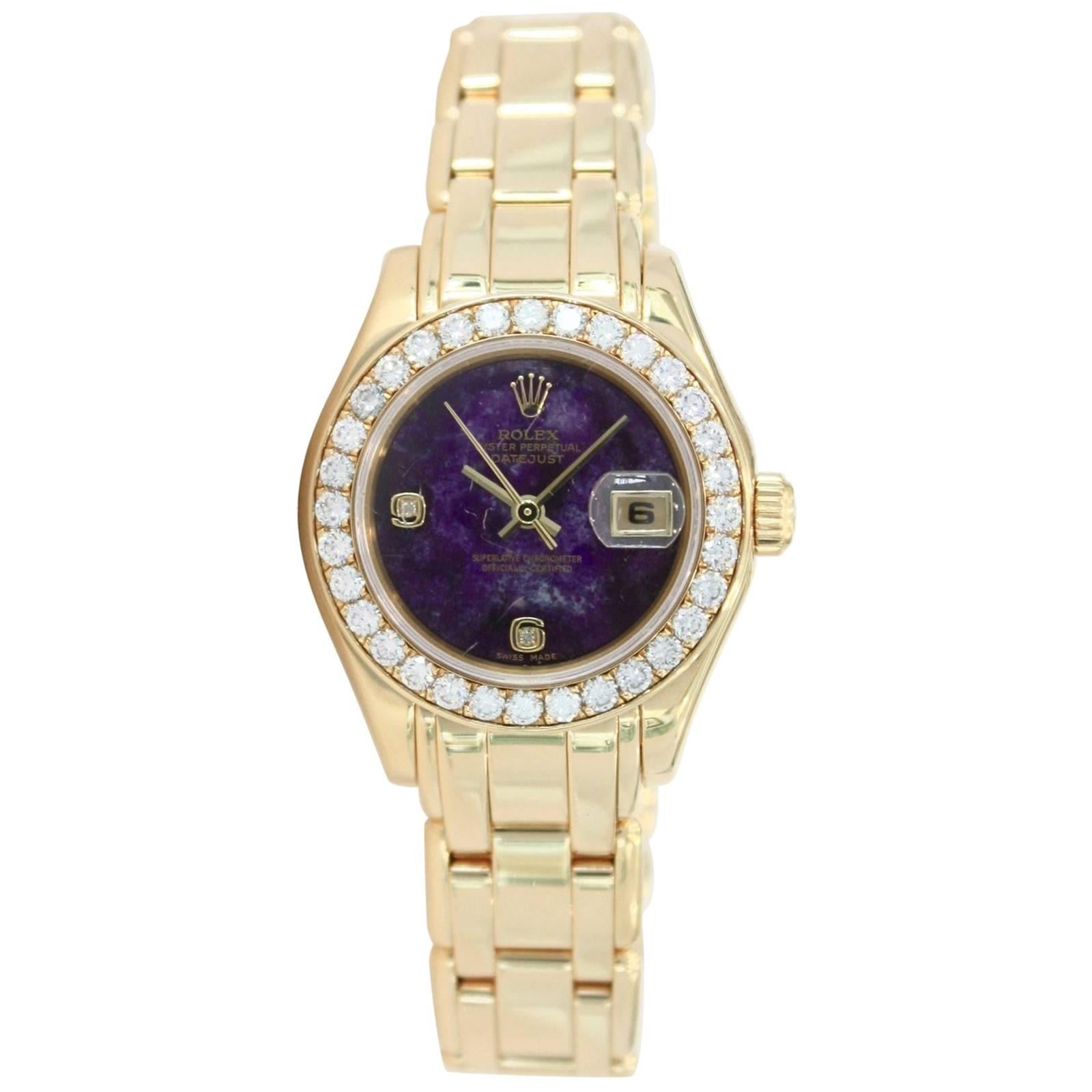 Rolex Ladies Yellow Gold "Sugilite" Purple Stone Diamond Automatic Wristwatch