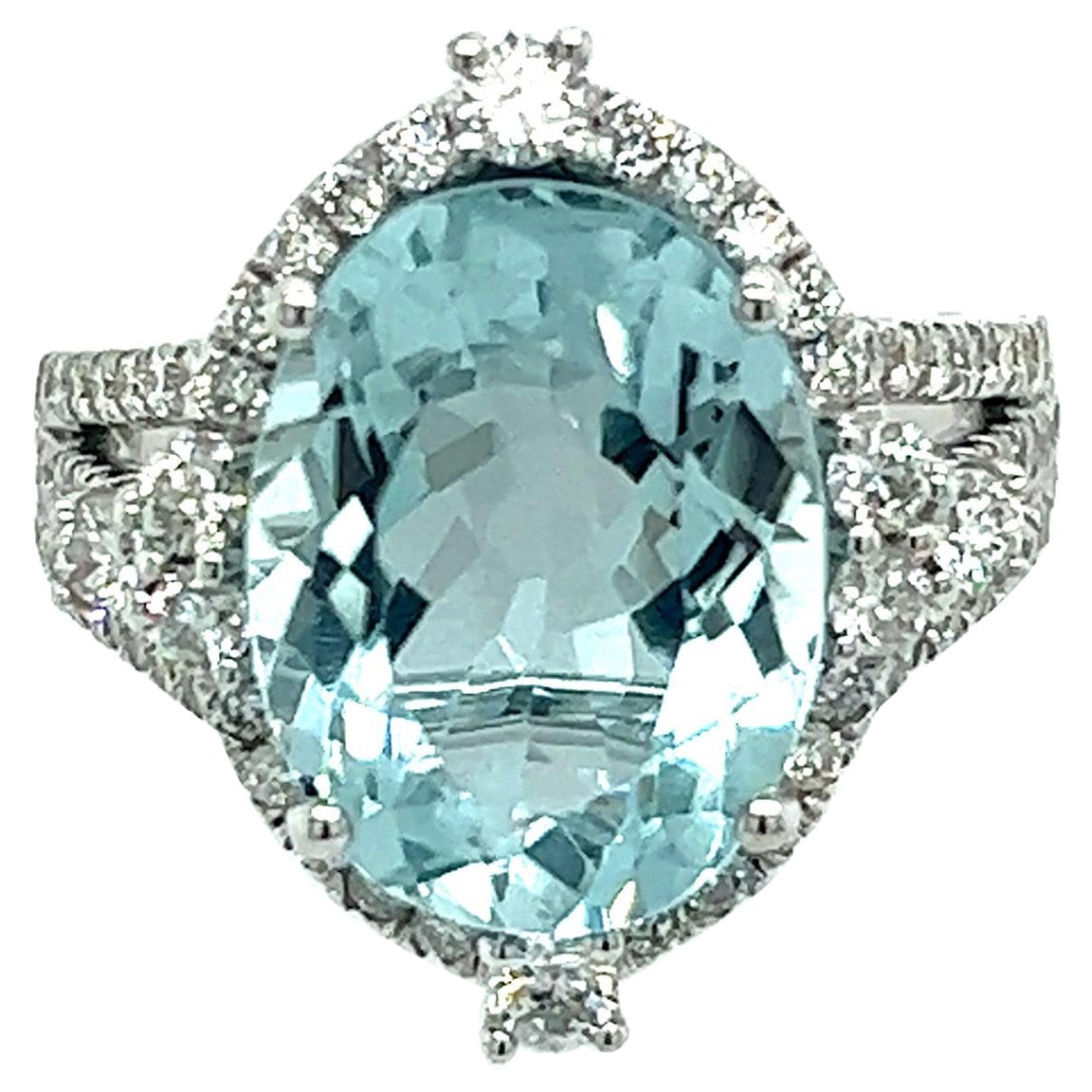 Natural Aquamarine Diamond Ring 14k W Gold 6.58 TCW Certified For Sale