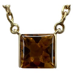 Vintage Cartier Orange Citrine Cushion Cut 18k Yellow Gold Tank Pendant Necklace