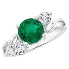 Angara GIA Certified Natural Emerald & Diamond Twisted Vine Ring in White Gold