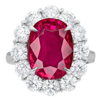 MOGOK Burma GRS Switzerland 4.57 Carat Oval Ruby Diamond Cocktail Platinum Ring