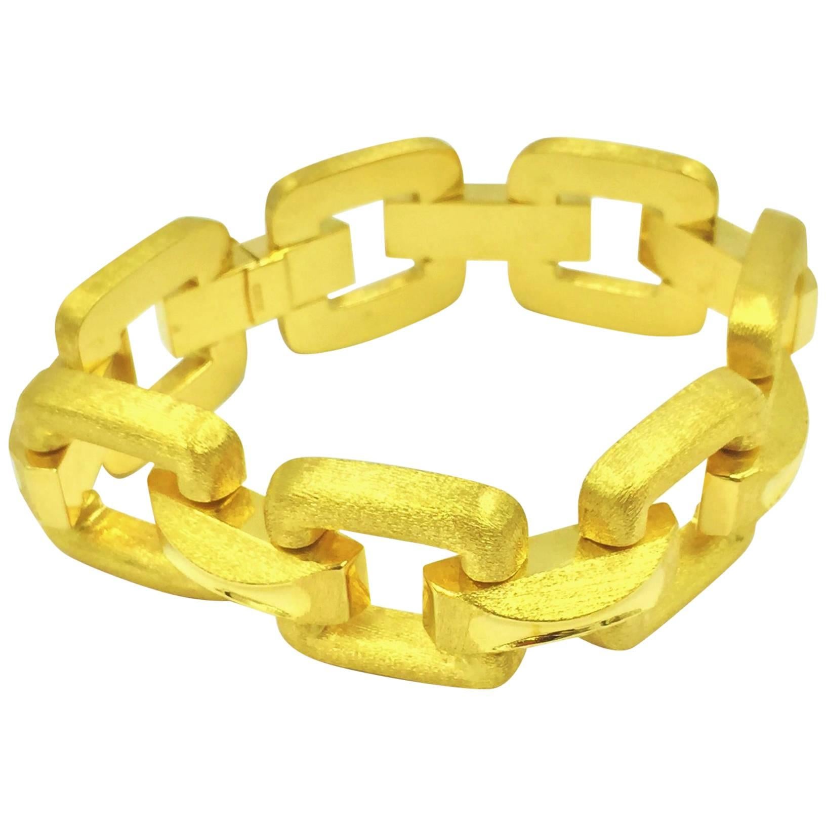 Hammerman Brothers Stunning Mirror & Matte Finished Gold Box Chain Bracelet