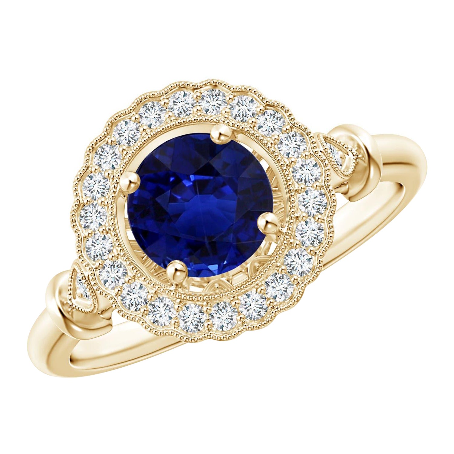 For Sale:  Angara GIA Certified Natural Sapphire Art Deco Inspired Halo Ring in Yellow Gold