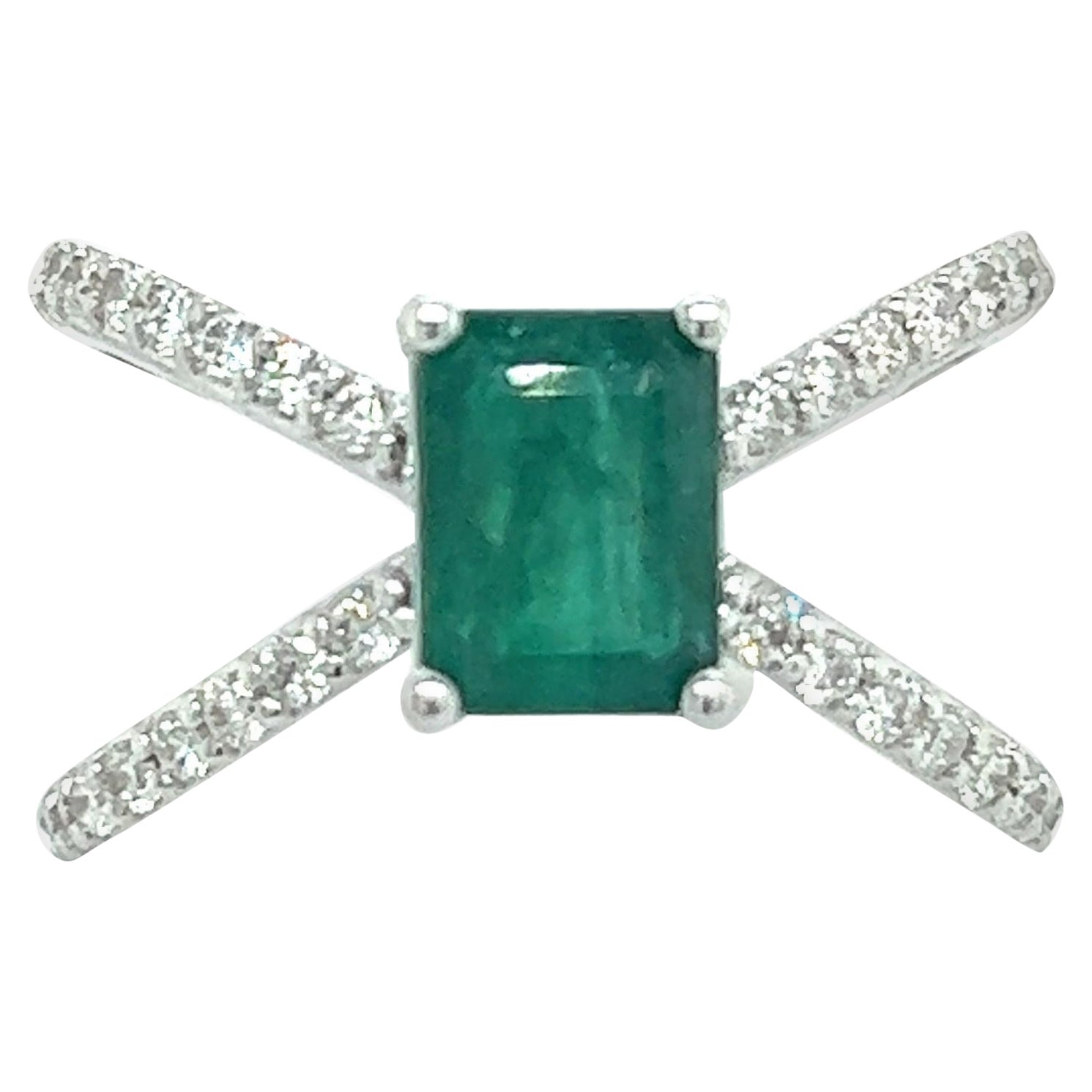 Natural Emerald Diamond Ring 14k W Gold 1.7 TCW Certified For Sale