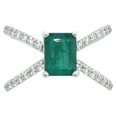 Natural Emerald Diamond Ring 14k W Gold 1.7 TCW Certified