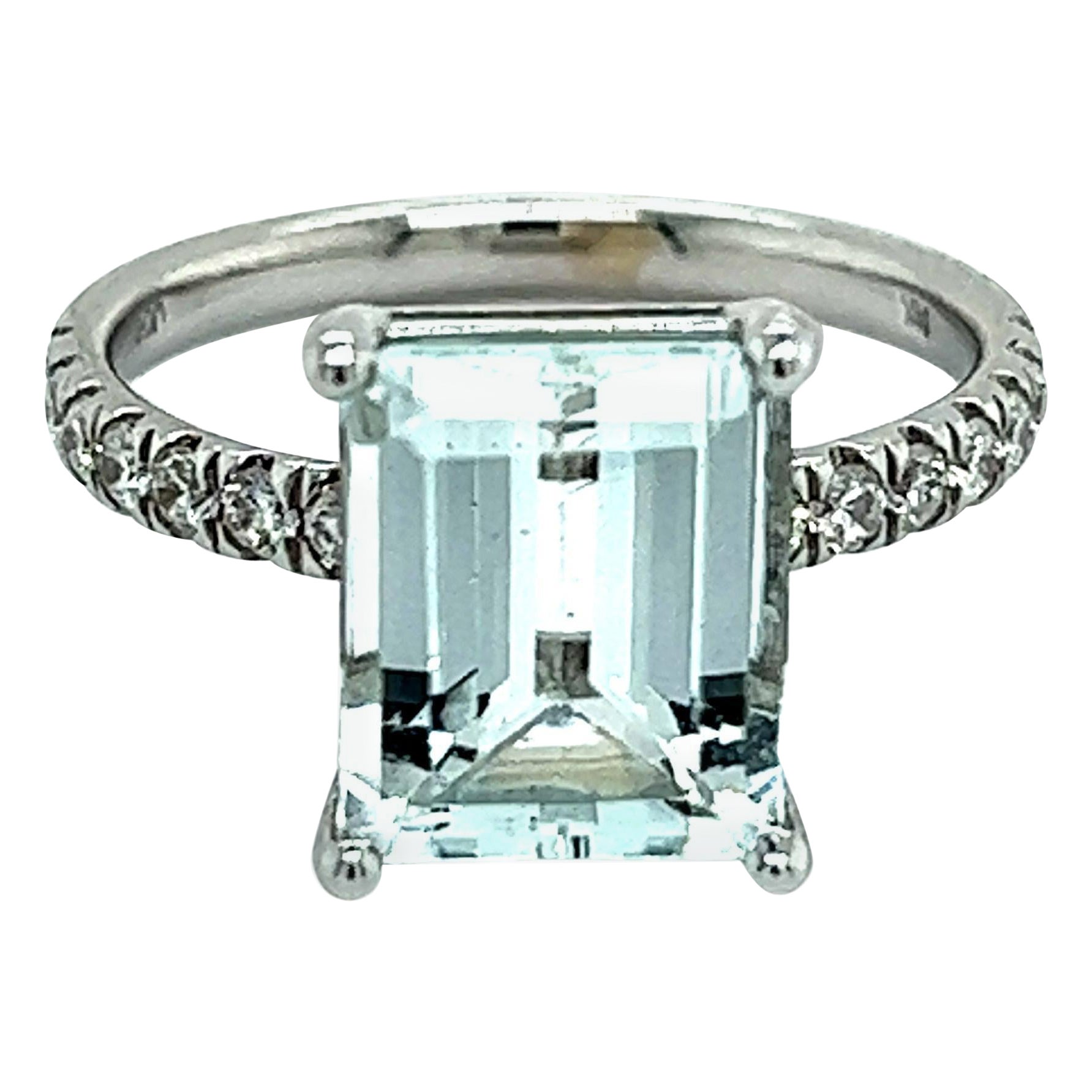 Natural Aquamarine Diamond Ring 14k W Gold 3.18 TCW Certified For Sale