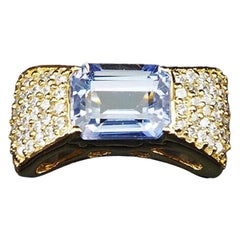 New African 4.50 Ct Cornflower Blue & White Sapphire YGold Plated Sterling Ring