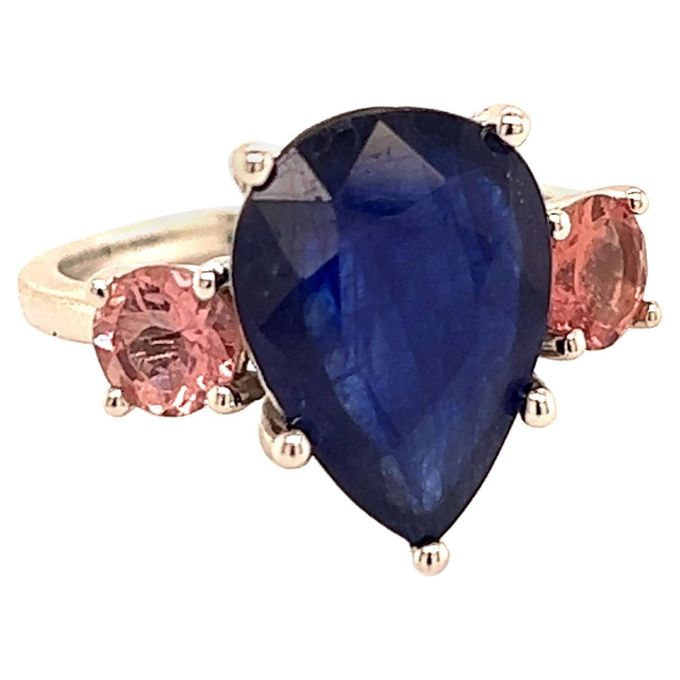 Natural Sapphire Diamond Ring 7 14k W Gold 6.16 TCW Certified For Sale
