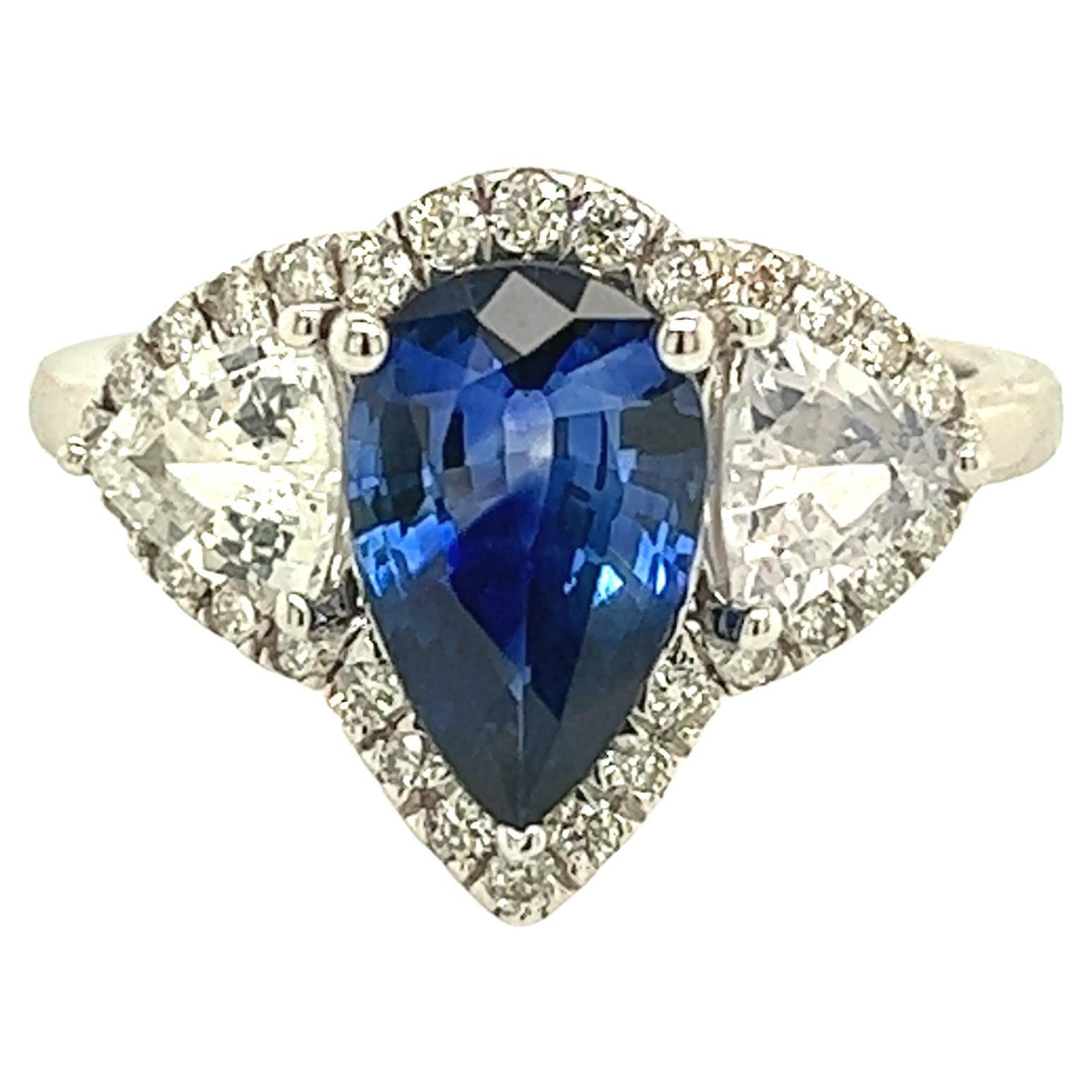 Zafiro Natural Anillo de Diamantes 14k W Oro 2.78 TCW Certificado