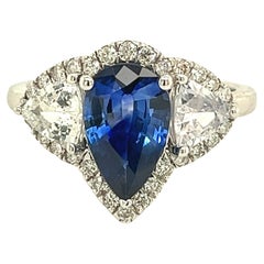 Natural Sapphire Diamond Ring 14k W Gold 2.78 TCW Certified