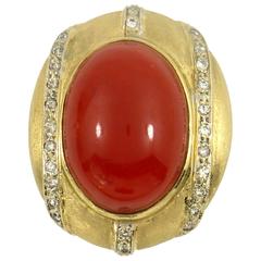 Coral Gold Ring with Diamond Stripes 11