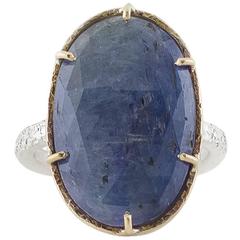 Large Rose Cut Sapphire Sterling Silver Gold Ring