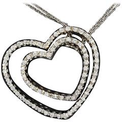 .50 Carats Diamonds Gold Double Diamond Heart Pendant Necklace