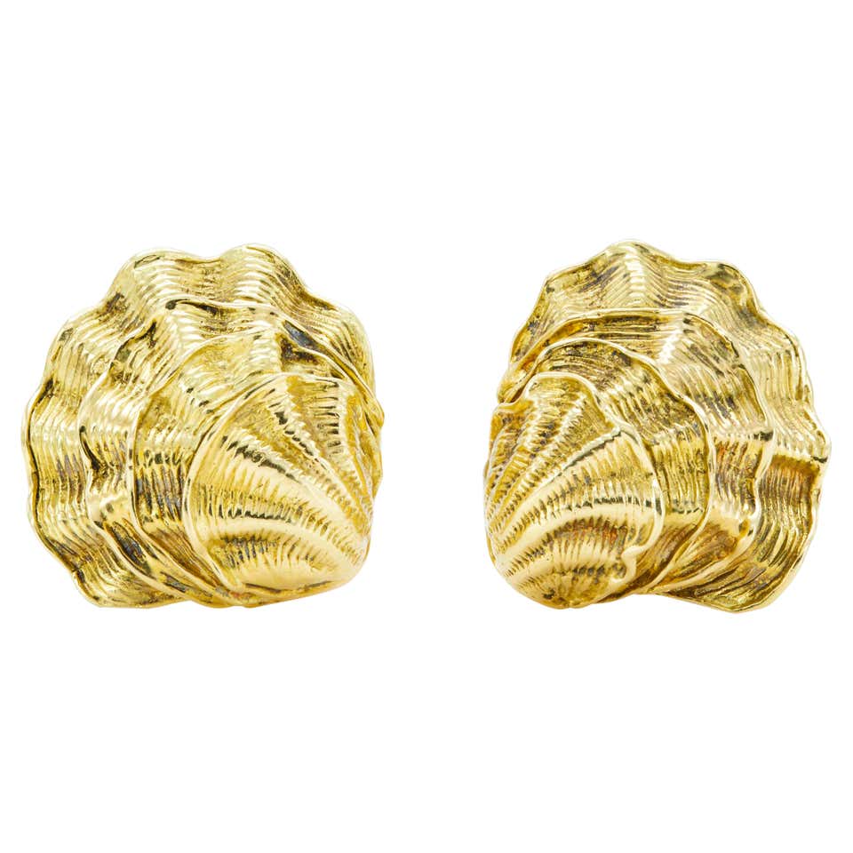 Gold Seashell Earrings For Sale at 1stDibs