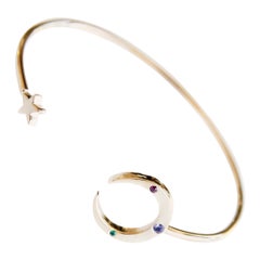 Crescent Moon Star Emerald Ruby Tanzanite Bracelet Arm Cuff Bronze J Dauphin