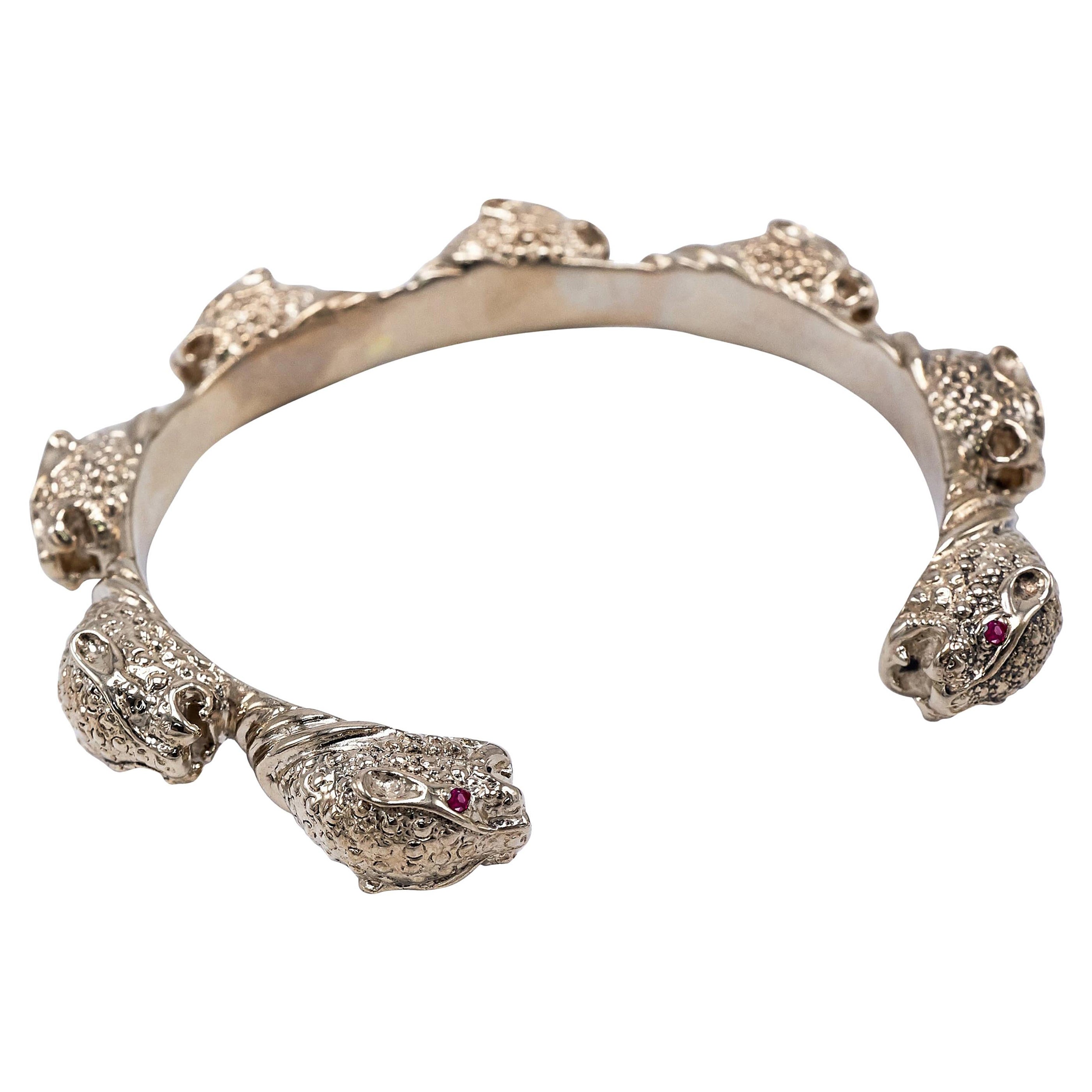 Ruby Jaguar Arm Cuff Bangle Bronze Animal Jewelry Statement J Dauphin For Sale