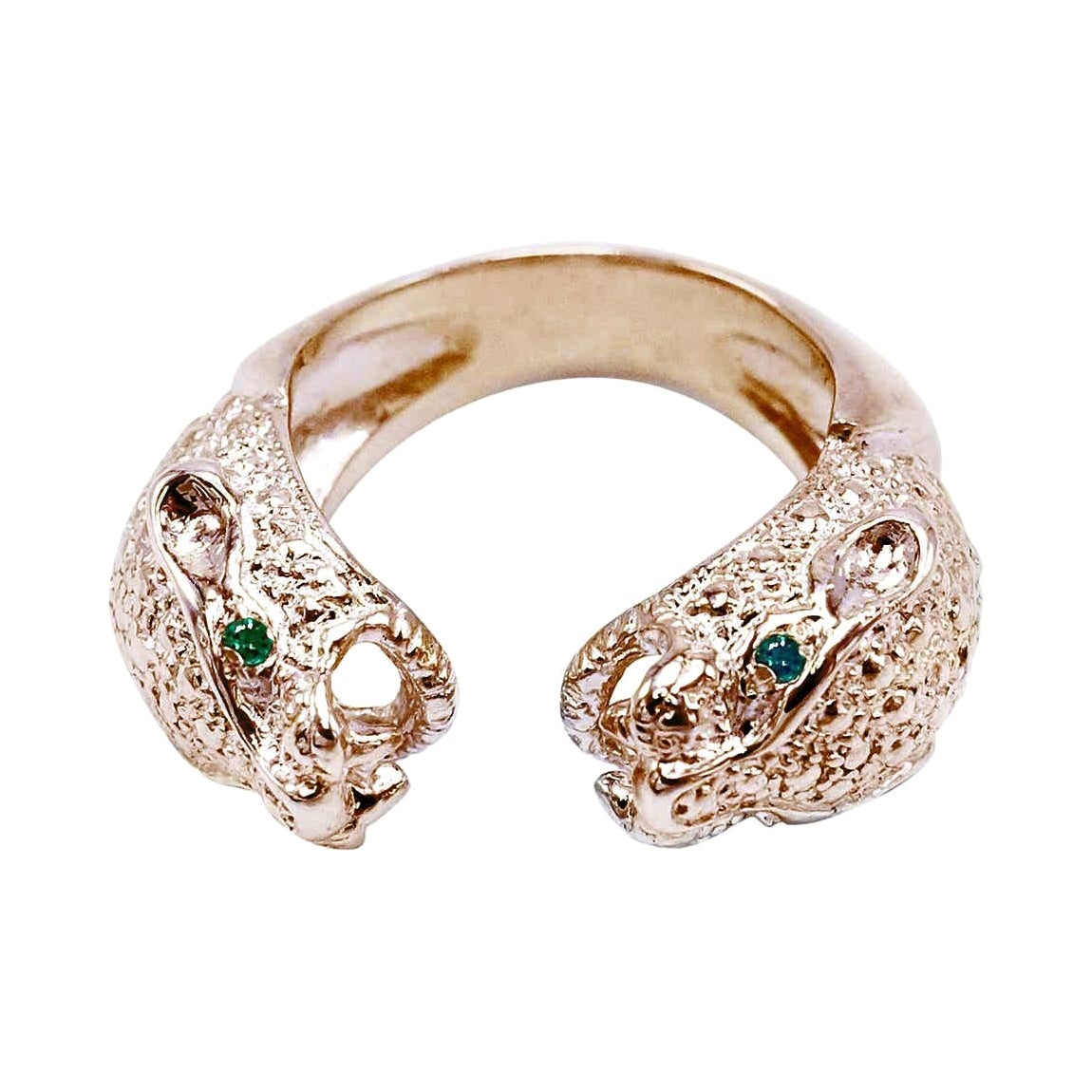 Emerald Jaguar Ring Cocktail Statement Onesie Animal Jewelry Bronze J Dauphin For Sale