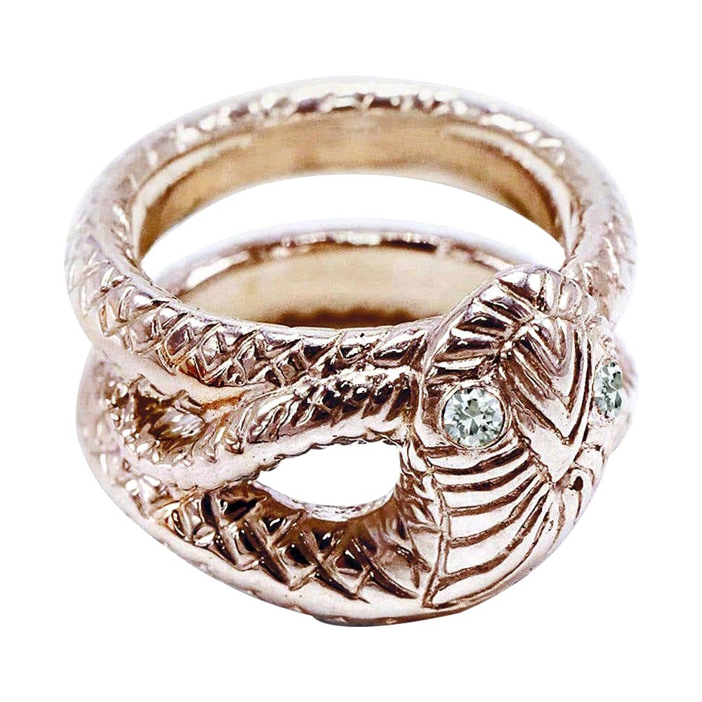 White Diamond Snake Ring Victorian Style Cocktail Ring Bronze J Dauphin For Sale