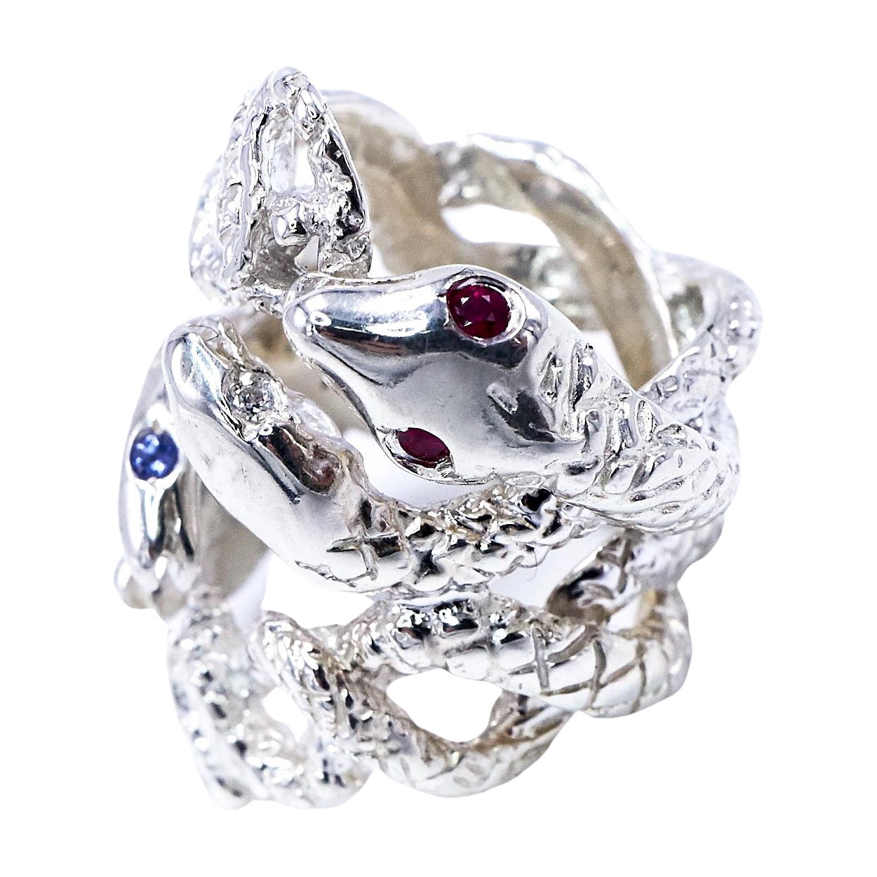 Diamant blanc Rubis Tanzanite Serpent Bague Argent Cocktail Déclaration J Dauphin