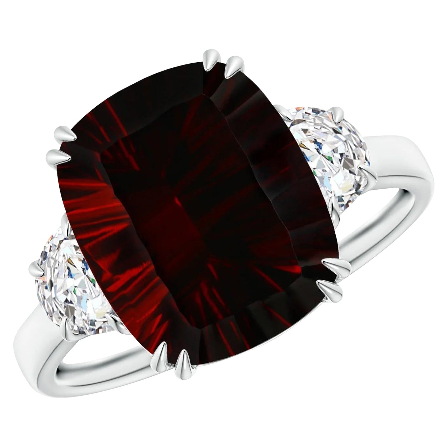 For Sale:  GIA Certified Natural Garnet Ring in Yellow Gold with Half Moon Diamonds