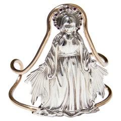 Bracelet manchette fantaisie J Dauphin en argent et laiton avec rubis Vierge Marie
