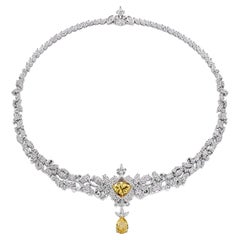 GIA Certified Coeur de Mazarin Necklet Featuring Two Fancy Vivid Yellow Diamonds