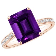 GIA Certified Natural Amethyst Cocktail Ring in Rose Gold with Diamonds
