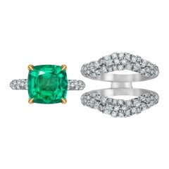 5,93 Carat Emerald Diamonds 18 Karat White Gold Dual Rings "Embrace" by D&A