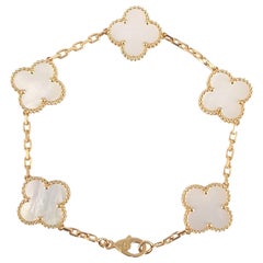 Van Cleef & Arpels 5 Motif Vintage Alhambra Mother of Pearl Yellow Gold Bracelet