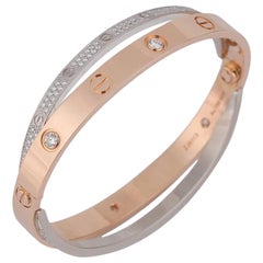 Cartier Love Bracelet Set in Rose and White Gold Pave Diamond