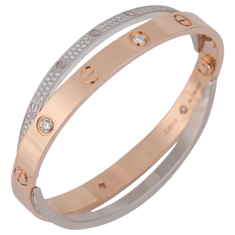 Cartier Love Bracelet Set in Rose and White Gold Pave Diamond For Sale at  1stDibs | harga gelang cartier 750 ip6688, gelang cartier 750 17 ip6688, cartier  bracelet set