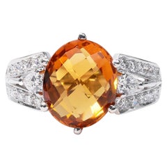 Luxurious Oval Ring with 4.38 Ct Citrine Natural Gemstone and Diamonds, IGI Cert